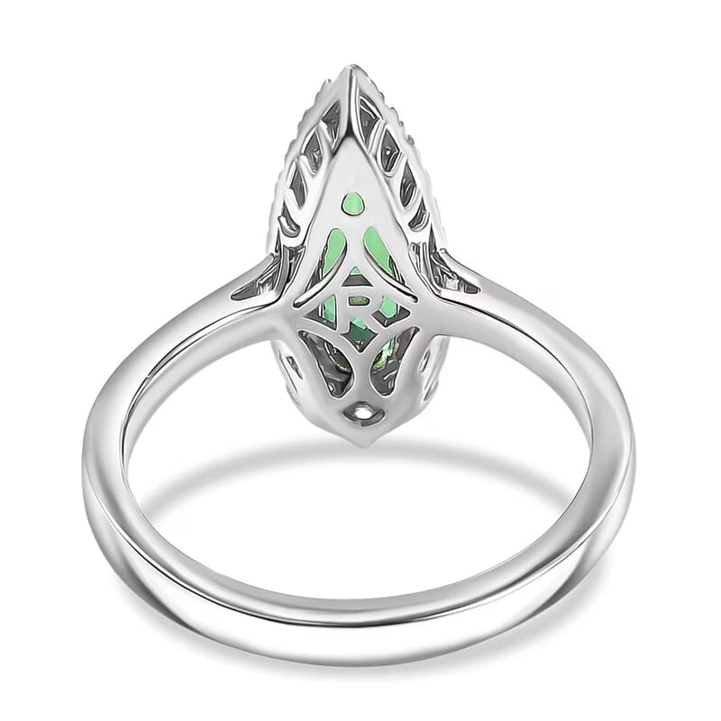 Certified & Appraised Rhapsody AAAA Pirineu Lagoon Tourmaline and E-F VS Diamond 1.51 ctw Ring in 950 Platinum (Size 5.0) 6.36 Grams