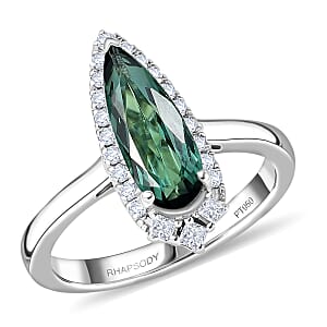Doorbuster Certified & Appraised Rhapsody AAAA Pirineu Lagoon Tourmaline and E-F VS Diamond 1.51 ctw Ring in 950 Platinum (Size 7.0) 6.36 Grams