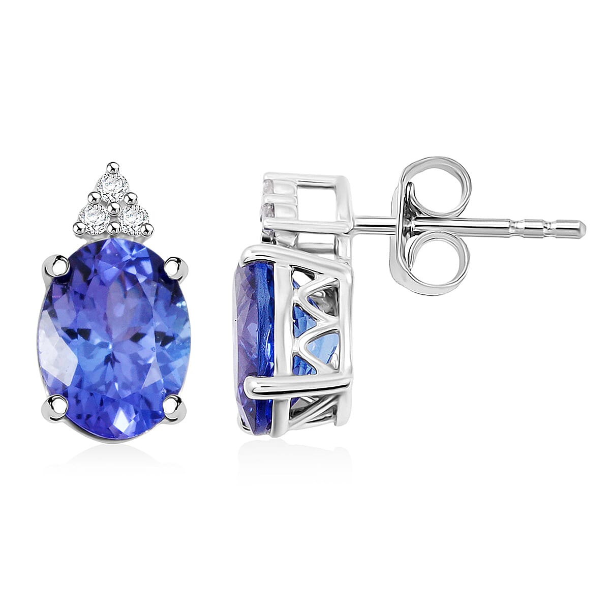 Certified & Appraised Luxoro AAA Tanzanite and I2 Diamond 3.50 ctw Earrings in 14K White Gold image number 0