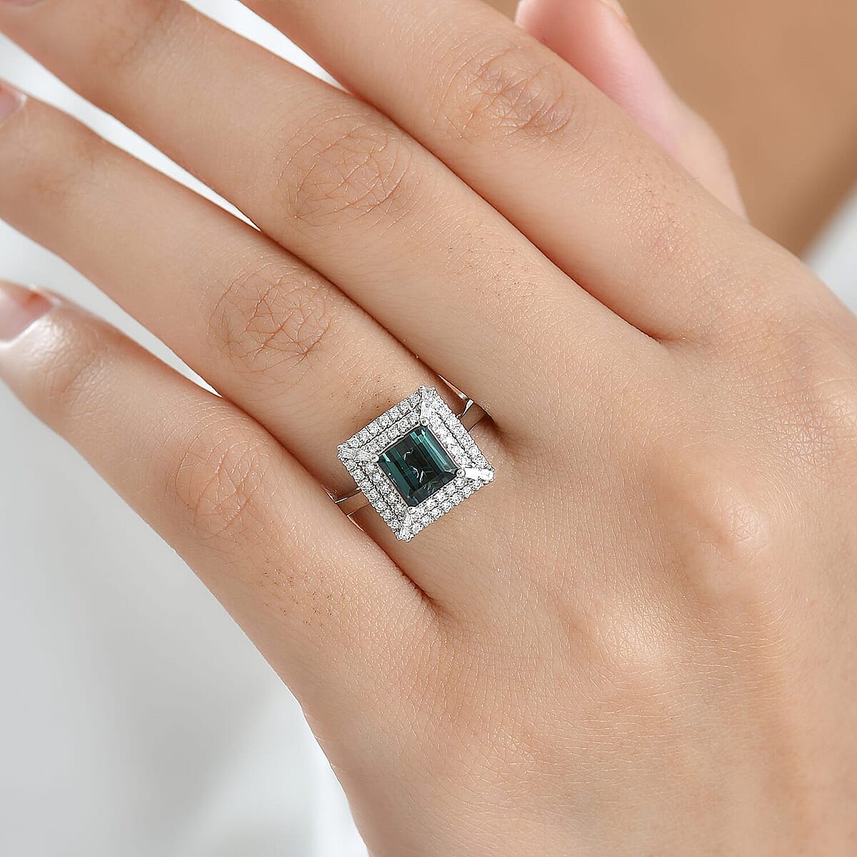 Certified Rhapsody AAAA Lagoon Tourmaline, Diamond Ring in 950 Platinum 1.50 ctw (Size 10.0) image number 2