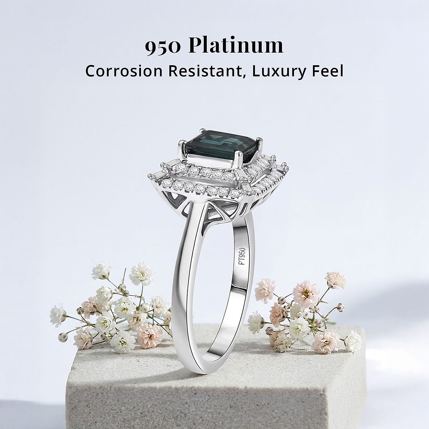 Certified and Appraised Rhapsody AAAA Lagoon Tourmaline, Diamond Ring in 950 Platinum 1.50 ctw (Size 5.0)