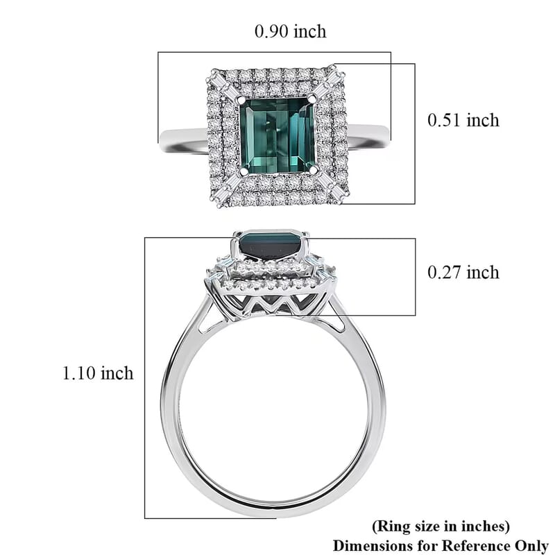 Certified and Appraised Rhapsody AAAA Lagoon Tourmaline, Diamond Ring in 950 Platinum 1.50 ctw (Size 5.0)