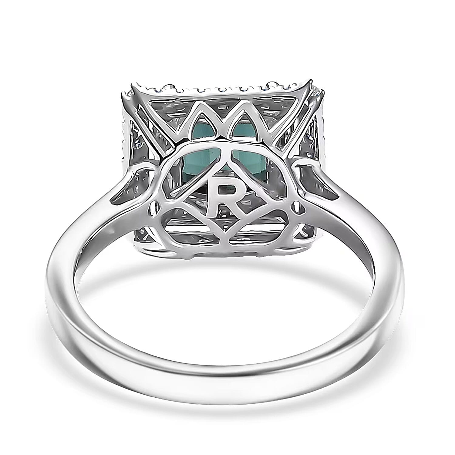 Certified and Appraised Rhapsody AAAA Lagoon Tourmaline, Diamond Ring in 950 Platinum 1.50 ctw (Size 5.0)