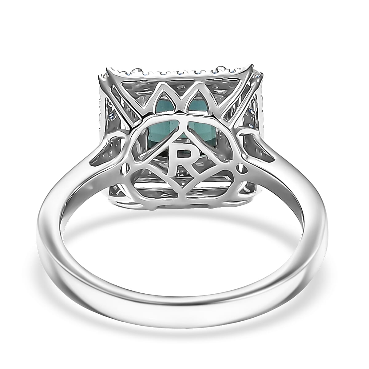 Doorbuster Certified & Appraised Rhapsody AAAA Lagoon Tourmaline and E-F VS Diamond 1.50 ctw Ring in 950 Platinum (Size 6.0) 6.65 Grams image number 4
