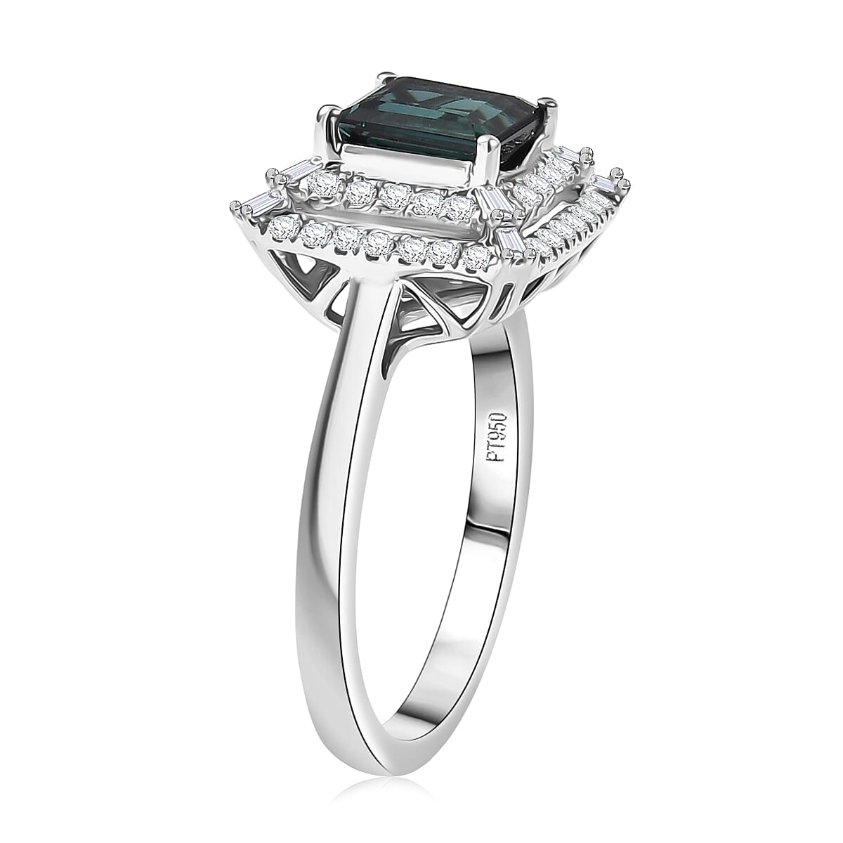 Doorbuster Certified & Appraised Rhapsody AAAA Lagoon Tourmaline and E-F VS Diamond 1.50 ctw Ring in 950 Platinum (Size 7.0) 6.65 Grams image number 3