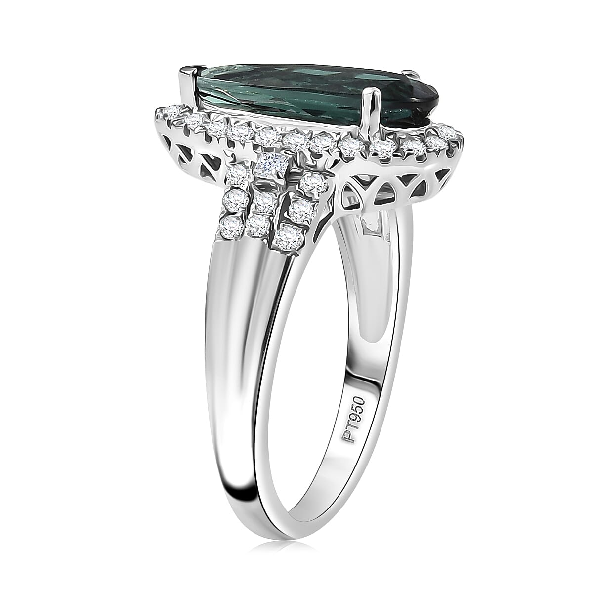 Doorbuster Certified & Appraised Rhapsody AAAA Pirineu Lagoon Tourmaline and Diamond E-F VS 2.25 ctw Ring in 950 Platinum (Size 10.0) 7.30 Grams image number 3