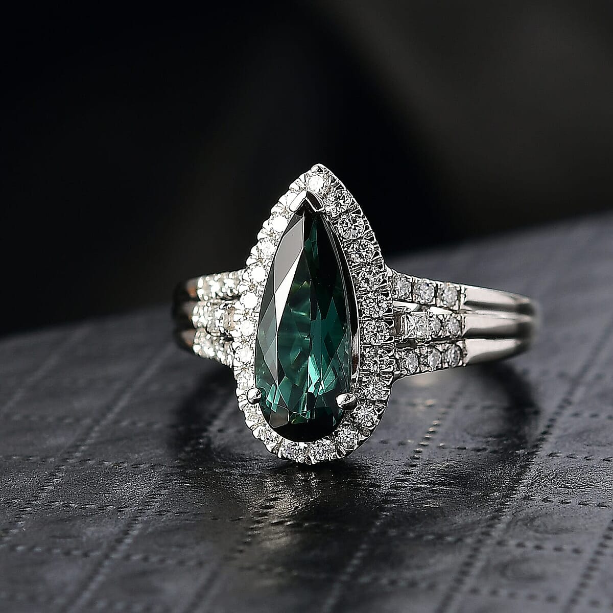 Doorbuster Certified & Appraised Rhapsody AAAA Pirineu Lagoon Tourmaline and Diamond E-F VS 2.25 ctw Ring in 950 Platinum (Size 5.0) 7.30 Grams image number 1