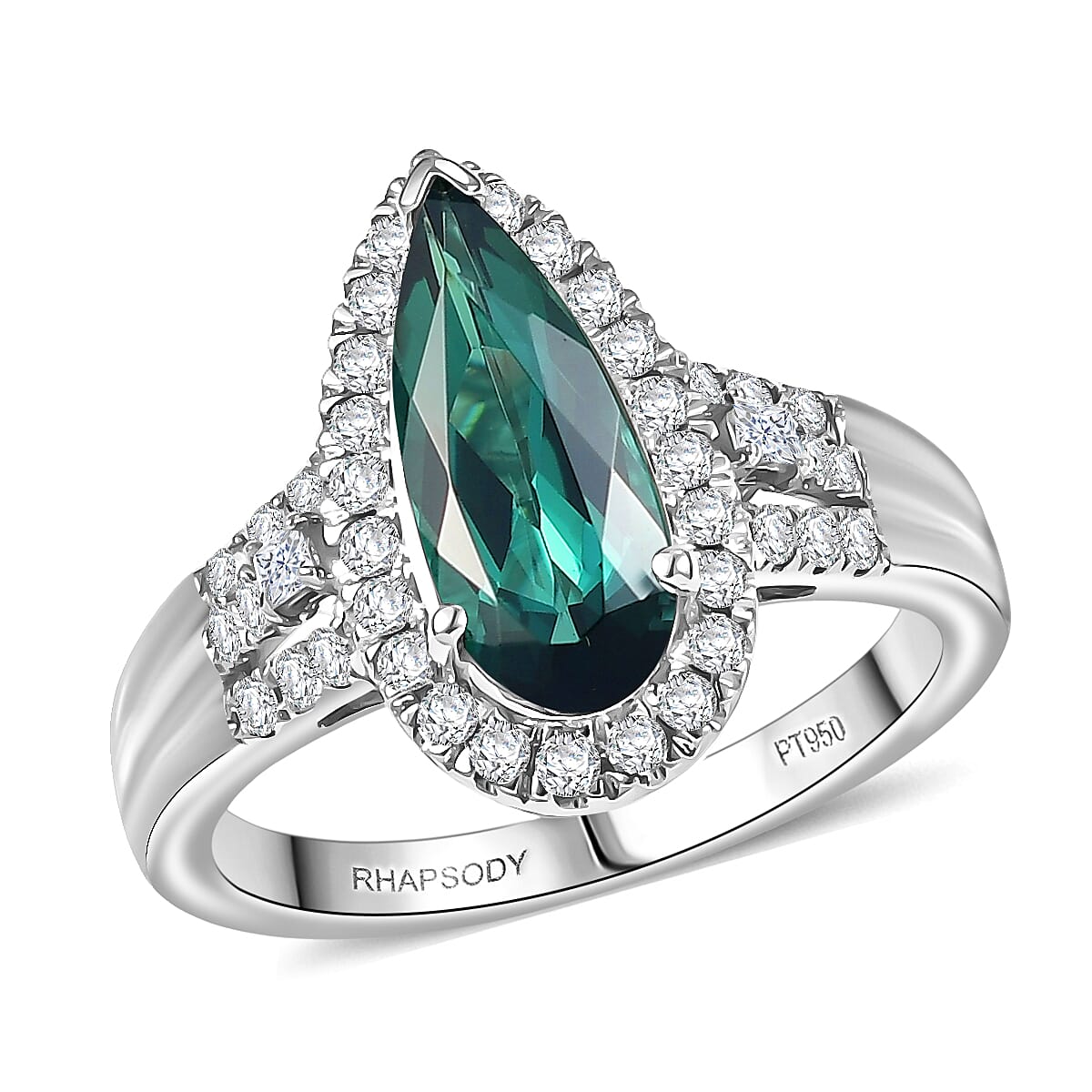 Doorbuster Certified & Appraised Rhapsody AAAA Pirineu Lagoon Tourmaline and Diamond E-F VS 2.25 ctw Ring in 950 Platinum (Size 7.0) 7.30 Grams image number 0