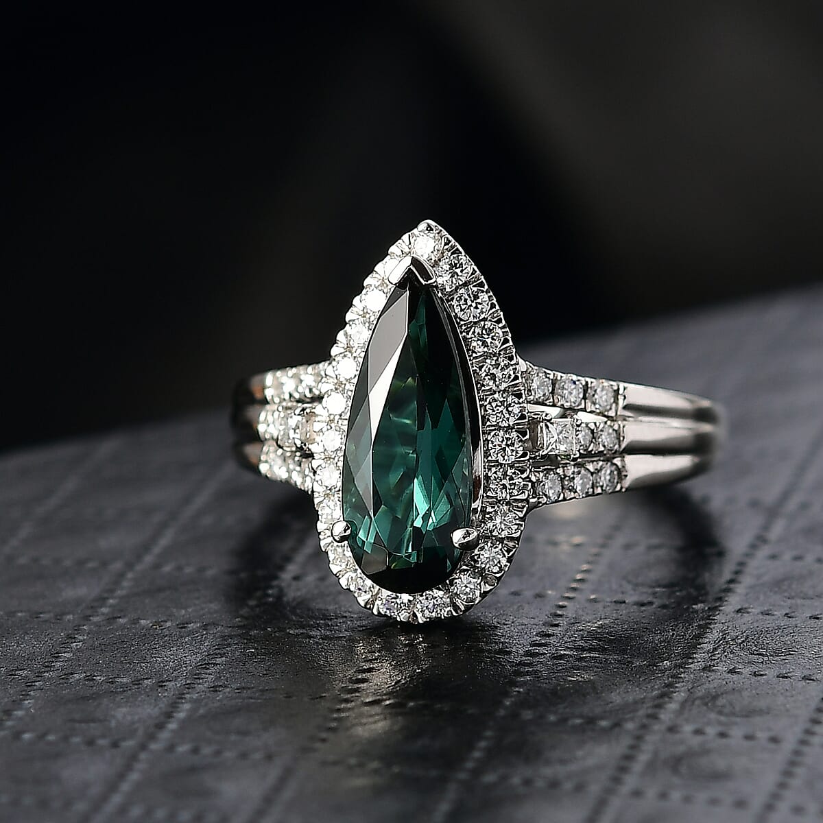 Doorbuster Certified & Appraised Rhapsody AAAA Pirineu Lagoon Tourmaline and Diamond E-F VS 2.25 ctw Ring in 950 Platinum (Size 7.0) 7.30 Grams image number 1