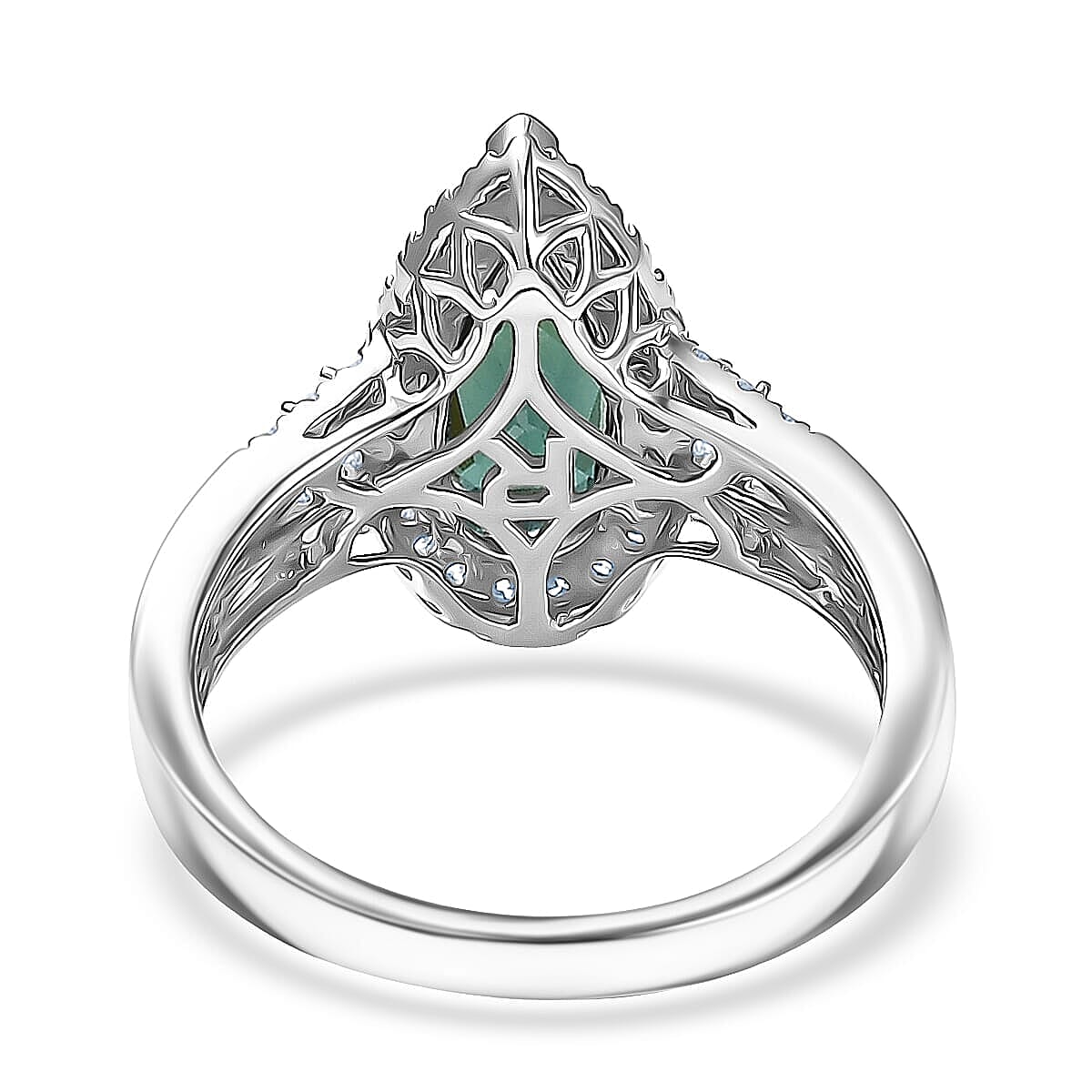 Doorbuster Certified & Appraised Rhapsody AAAA Pirineu Lagoon Tourmaline and Diamond E-F VS 2.25 ctw Ring in 950 Platinum (Size 9.5) 7.30 Grams image number 4