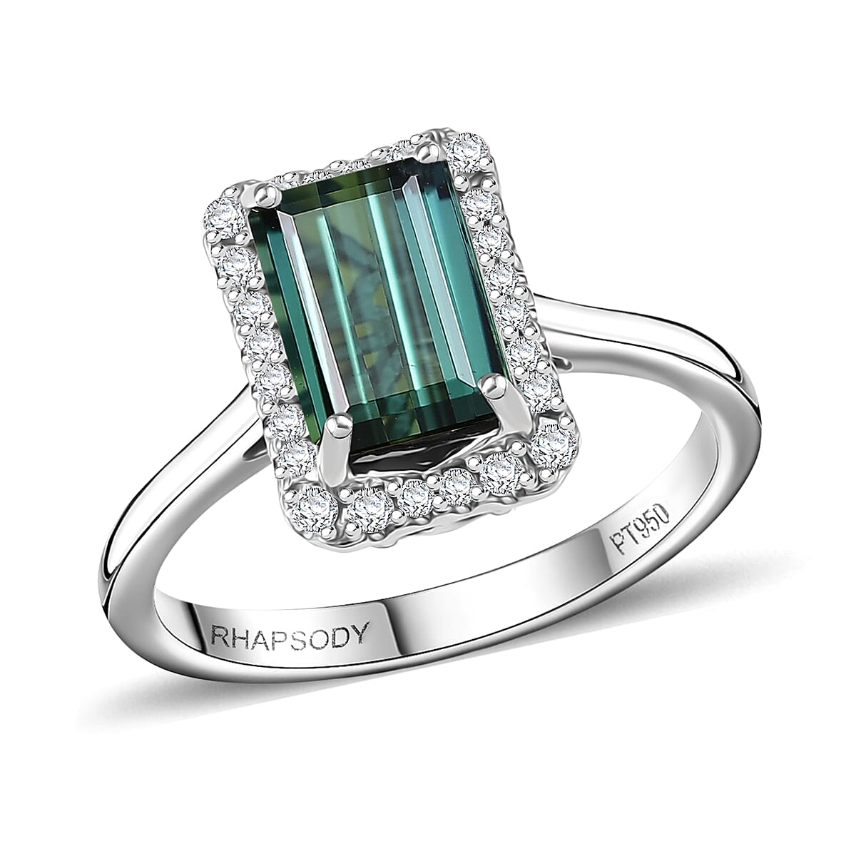 Doorbuster Certified & Appraised Rhapsody 950 Platinum AAAA Pirineu Lagoon Tourmaline, Diamond (E-F, VS) (0.22 cts) Ring (Size 10.0) (5.80 g) 2.51 ctw image number 0