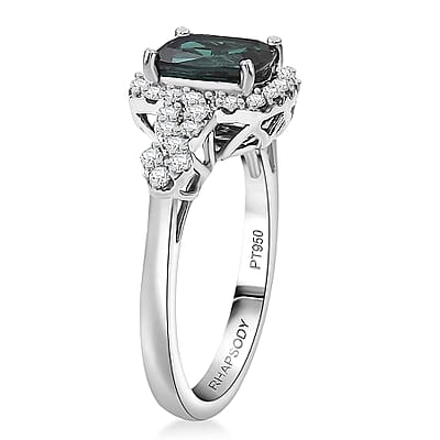 Certified and Appraised Rhapsody AAAA Monte Belo Indicolite, Diamond Ring in 950 Platinum 2.01 ctw (Size 12.0)