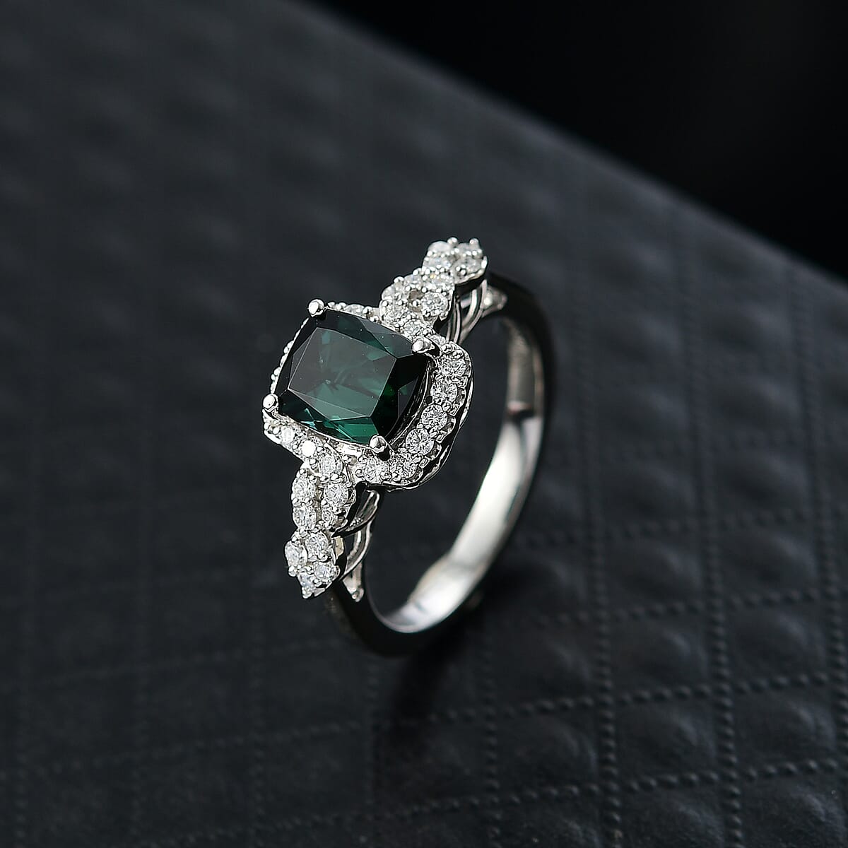 Certified & Appraised Rhapsody AAAA Monte Belo Indicolite and E-F VS Diamond 2.01 ctw Ring in 950 Platinum (Size 6.0) 6.67 Grams image number 1