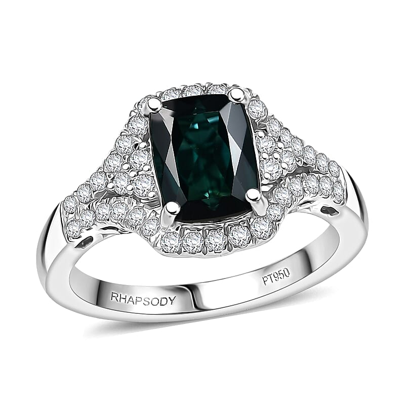 Certified & Appraised Rhapsody AAAA Monte Belo Indicolite and E-F VS Diamond 2.33 ctw Ring in 950 Platinum (Size 12.0) 6.50 Grams