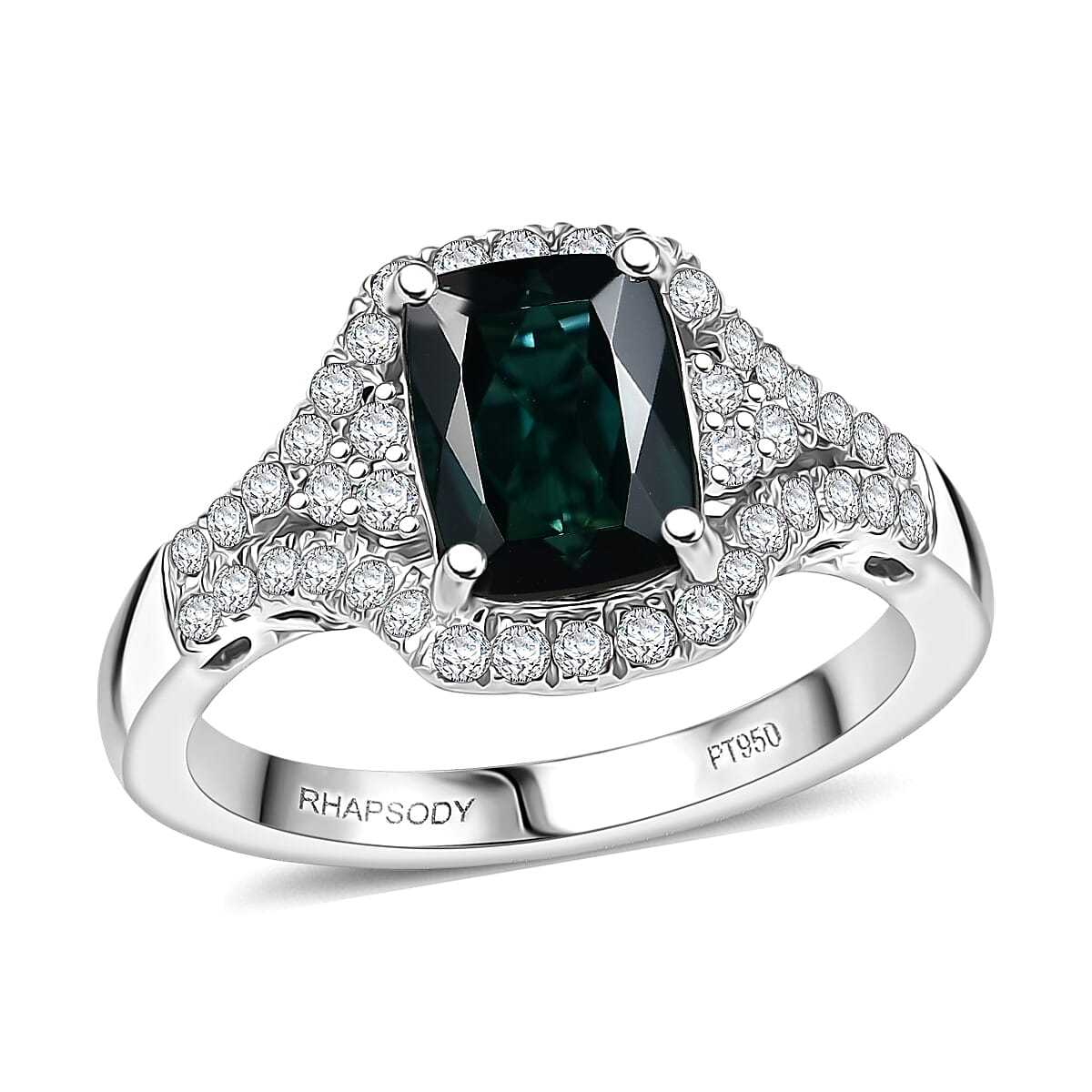 Doorbuster Certified & Appraised Rhapsody AAAA Monte Belo Indicolite and E-F VS Diamond 2.33 ctw Ring in 950 Platinum (Size 7.0) 6.50 Grams image number 0