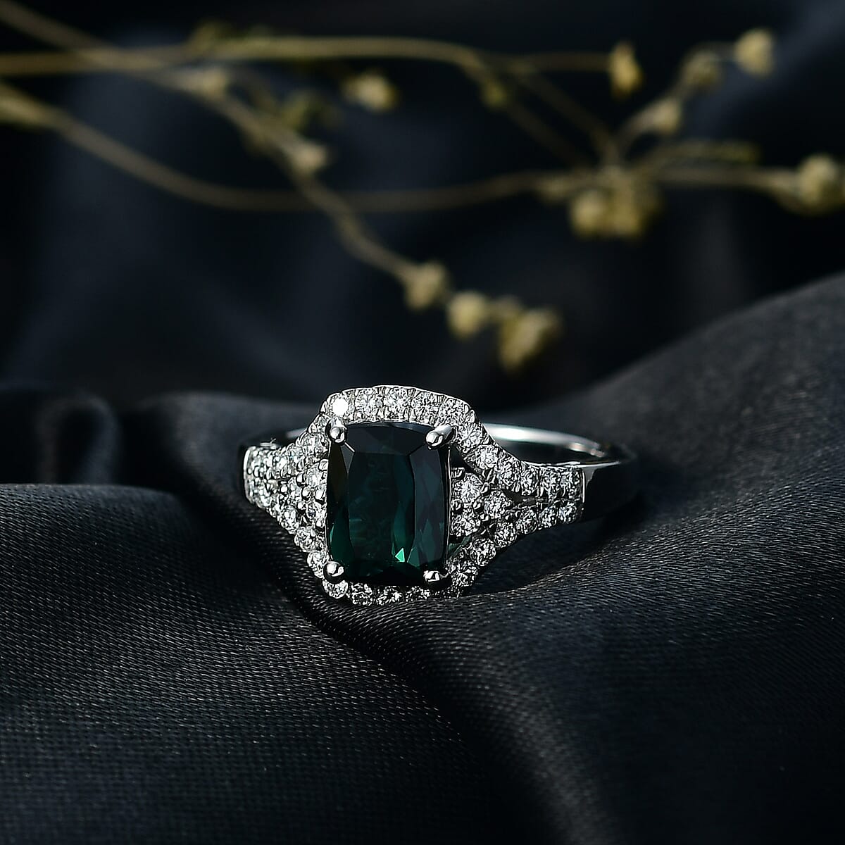 Doorbuster Certified & Appraised Rhapsody AAAA Monte Belo Indicolite and E-F VS Diamond 2.33 ctw Ring in 950 Platinum (Size 7.0) 6.50 Grams image number 1