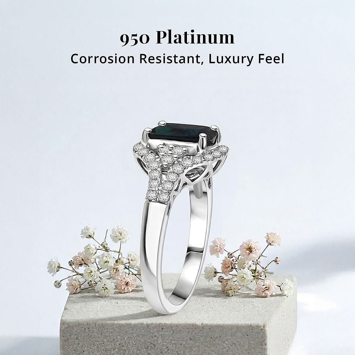  Certified & Appraised Rhapsody AAAA Monte Belo Indicolite and E-F VS Diamond 2.33 ctw Ring in 950 Platinum (Size 8.5) 6.50 Grams image number 3