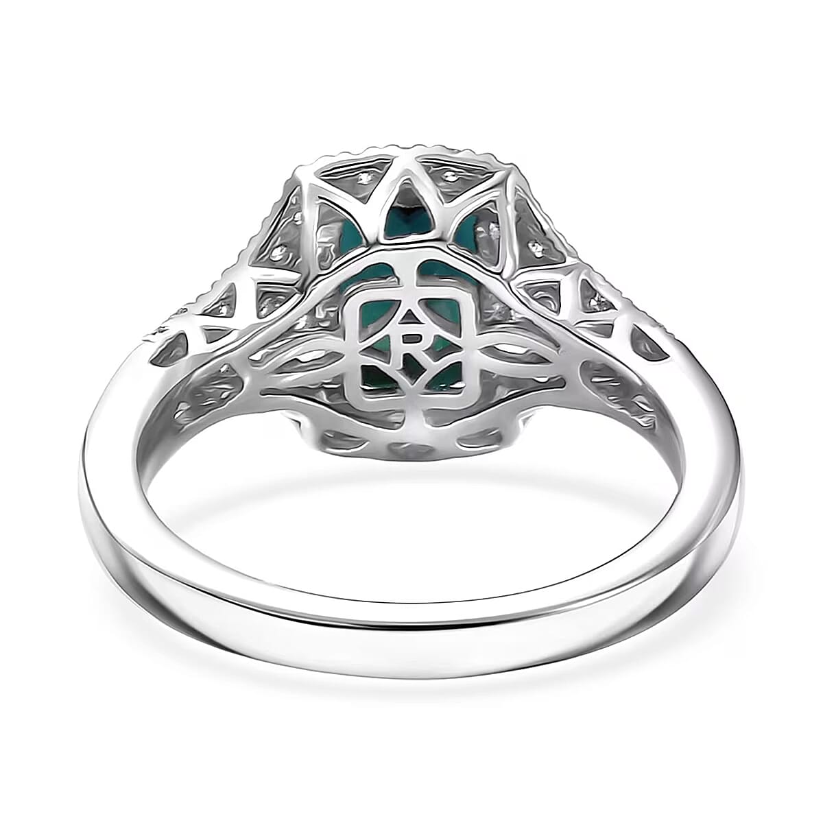 Certified & Appraised Rhapsody AAAA Monte Belo Indicolite and E-F VS Diamond 2.33 ctw Ring in 950 Platinum (Size 8.5) 6.50 Grams image number 6