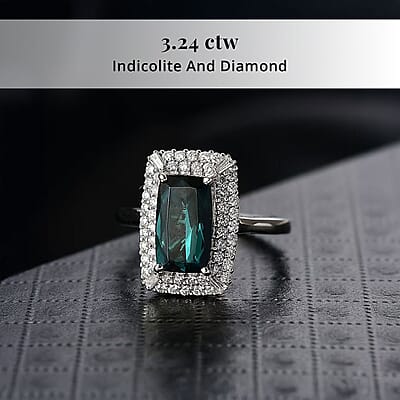 Certified & Appraised Rhapsody AAAA Monte Belo Indicolite and E-F VS Diamond 3.24 ctw Ring in 950 Platinum (Size 10.0) 7.25 Grams