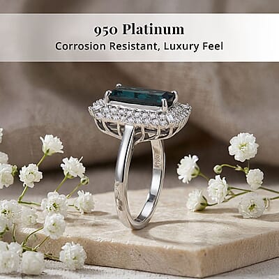 Certified & Appraised Rhapsody AAAA Monte Belo Indicolite and E-F VS Diamond 3.24 ctw Ring in 950 Platinum (Size 10.0) 7.25 Grams