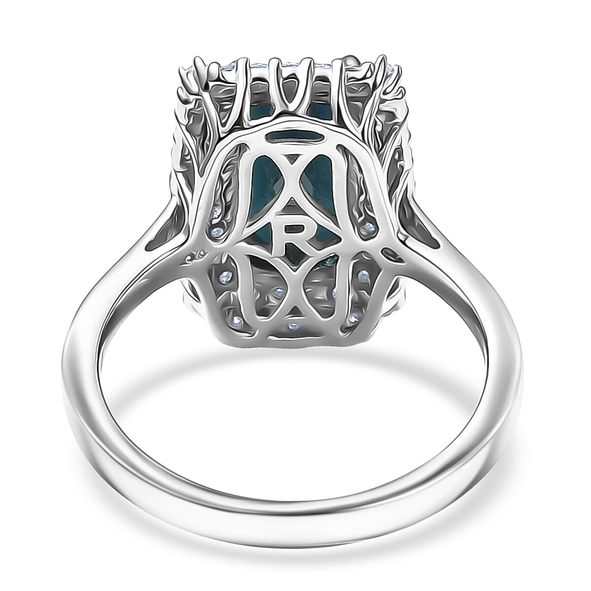 Certified & Appraised Rhapsody AAAA Monte Belo Indicolite and E-F VS Diamond 3.24 ctw Ring in 950 Platinum (Size 7.0) 7.25 Grams image number 4