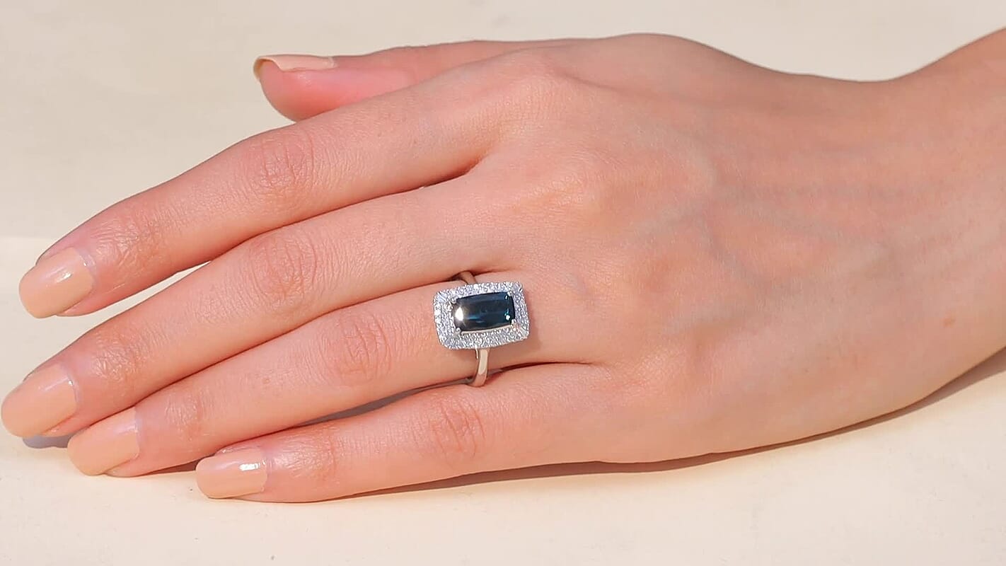 Certified & Appraised Rhapsody AAAA Monte Belo Indicolite and E-F VS Diamond 3.24 ctw Ring in 950 Platinum 7.25 Grams