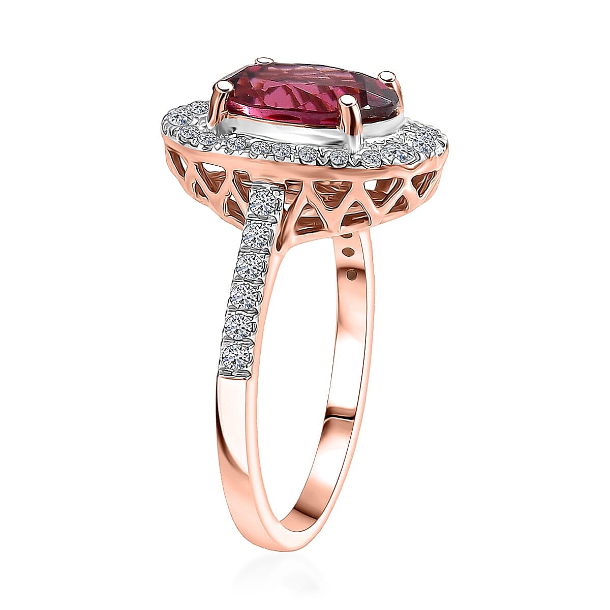Certified AAA Tanzanian Raspberry Garnet, Diamond Ring in 10K Rose Gold 4.03 ctw (Size 10.5) image number 3