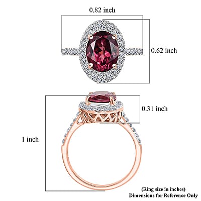 Certified and Appraised AAA Tanzanian Raspberry Garnet, Diamond Ring in 10K Rose Gold 4.03 ctw (Size 12.0)