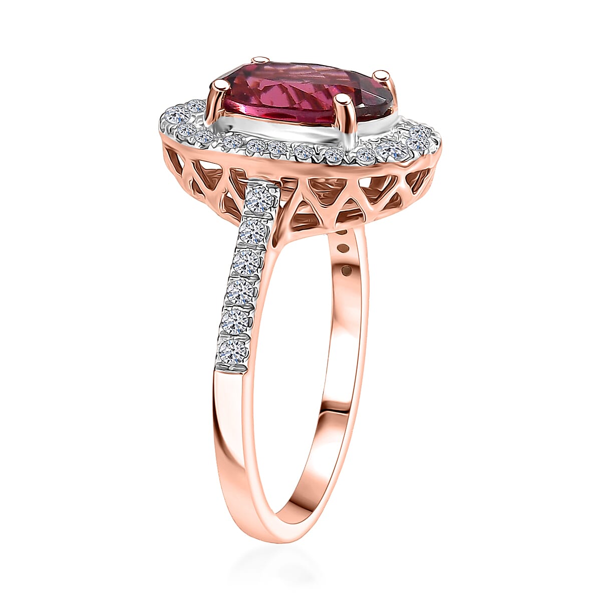 Doorbuster Certified & Appraised AAA Tanzanian Raspberry Garnet and Luxuriant Diamond G-H SI 4.03 ctw Ring in 10K Rose Gold (Size 8.0) image number 3
