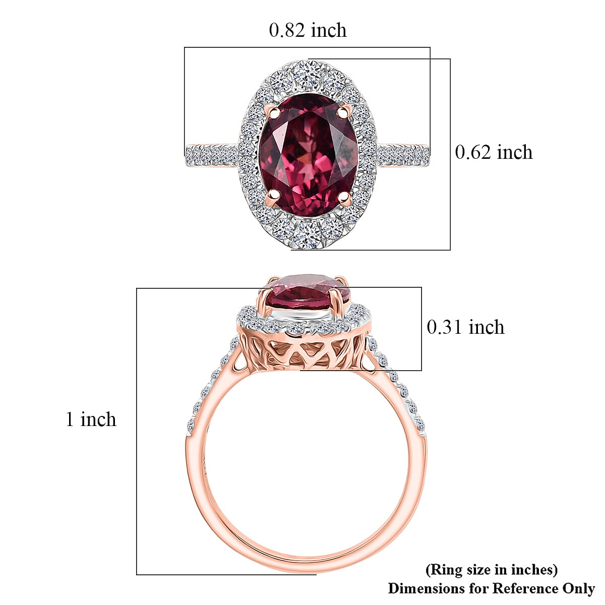Doorbuster Certified & Appraised AAA Tanzanian Raspberry Garnet and Luxuriant Diamond G-H SI 4.03 ctw Ring in 10K Rose Gold (Size 8.0) image number 5