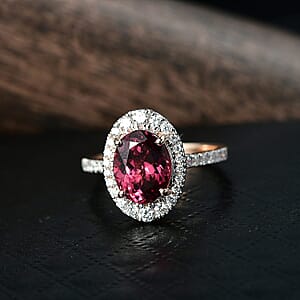 Certified AAA Tanzanian Raspberry Garnet, Diamond Ring in 10K Rose Gold 4.03 ctw (Size 8.5)