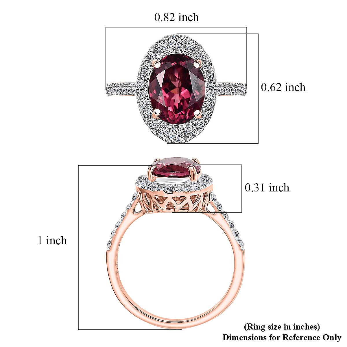Certified AAA Tanzanian Raspberry Garnet, Diamond Ring in 10K Rose Gold 4.03 ctw (Size 9.5) image number 5