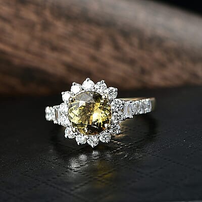 10K Yellow Gold AAA Natural Golden Tanzanite, Luxuriant Lab Grown Diamond (G-H, SI) (0.74 cts) Ring (Size 6.0) 3.00 ctw