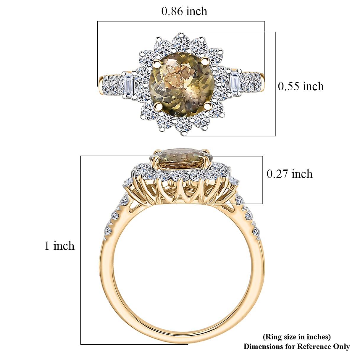 Doorbuster Certified & Appraised AAA Golden Tanzanite and Luxuriant Diamond G-H SI 2.80 ctw Sunburst Halo Ring in 10K Yellow Gold (Size 6.0) image number 5