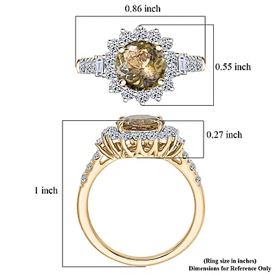 Certified & Appraised AAA Golden Tanzanite and Luxuriant Diamond G-H SI 2.80 ctw Sunburst Halo Ring in 10K Yellow Gold (Size 6.0)