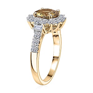  Certified & Appraised AAA Golden Tanzanite and Luxuriant Diamond G-H SI 2.80 ctw Sunburst Halo Ring in 10K Yellow Gold (Size 8.0)