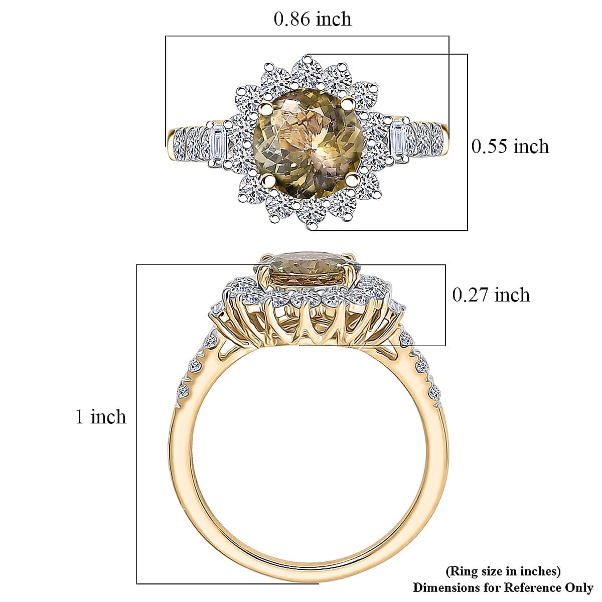 10K Yellow Gold AAA Natural Golden Tanzanite, Luxuriant Lab Grown Diamond (G-H, SI) (0.74 cts) Ring (Size 6.0) 3.00 ctw image number 5