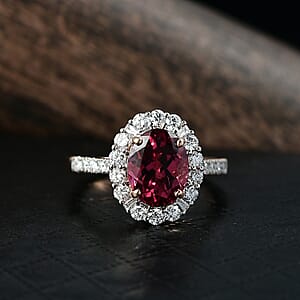Certified AAA Tanzanian Raspberry Garnet, Lab Grown Diamond Ring in 10K Rose Gold 3.65 ctw (Size 10.0)