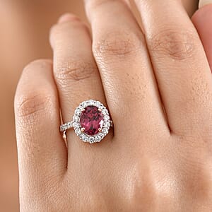Certified AAA Tanzanian Raspberry Garnet, Lab Grown Diamond Ring in 10K Rose Gold 3.65 ctw (Size 10.0)