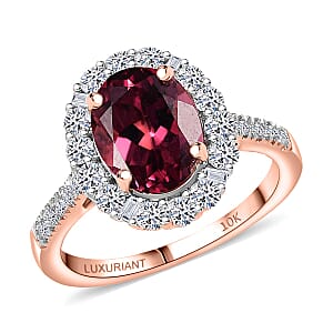 Certified AAA Tanzanian Raspberry Garnet, Lab Grown Diamond Ring in 10K Rose Gold 3.65 ctw (Size 5.0)