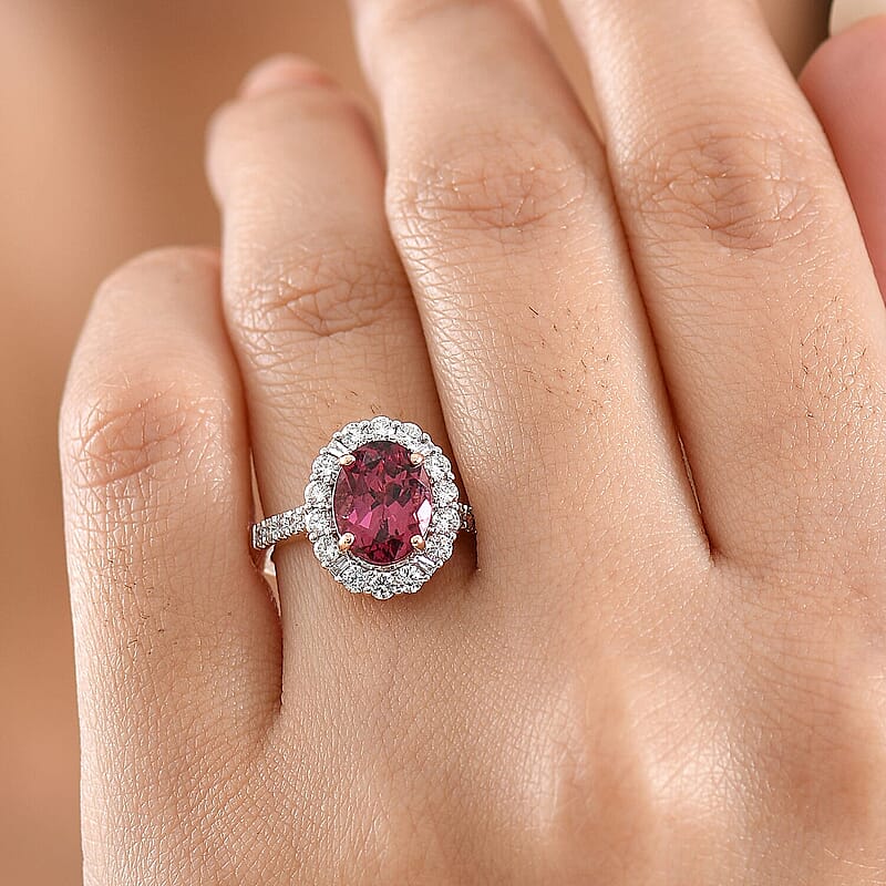Certified and Appraised AAA Tanzanian Raspberry Garnet, Lab Grown Diamond Ring in 10K Rose Gold 3.65 ctw (Size 5.0)