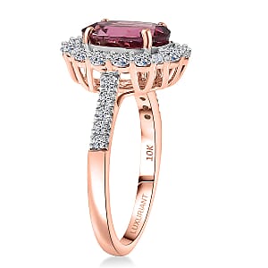 Certified AAA Tanzanian Raspberry Garnet, Lab Grown Diamond Ring in 10K Rose Gold 3.65 ctw (Size 5.0)