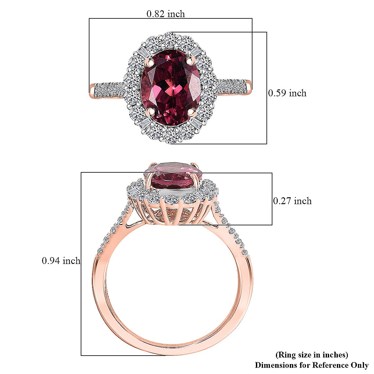 Certified AAA Tanzanian Raspberry Garnet, Lab Grown Diamond Ring in 10K Rose Gold 3.65 ctw (Size 5.0) image number 5
