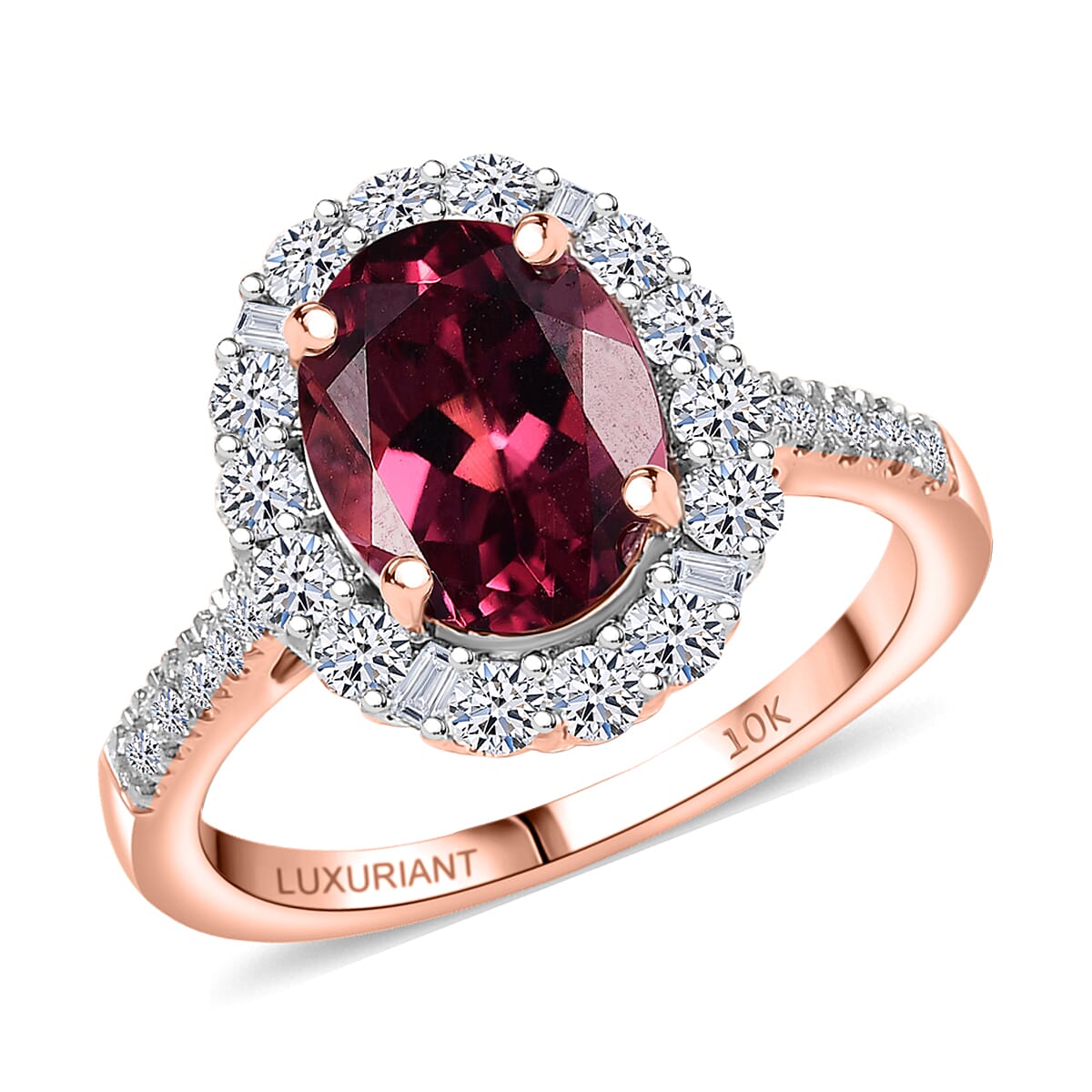 Doorbuster Certified & Appraised AAA Tanzanian Raspberry Garnet and Luxuriant Diamond G-H SI 3.65 ctw Ring in 10K Rose Gold (Size 9.0) image number 0