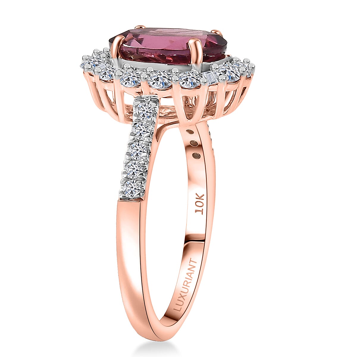 Doorbuster Certified & Appraised AAA Tanzanian Raspberry Garnet and Luxuriant Diamond G-H SI 3.65 ctw Ring in 10K Rose Gold (Size 9.0) image number 3
