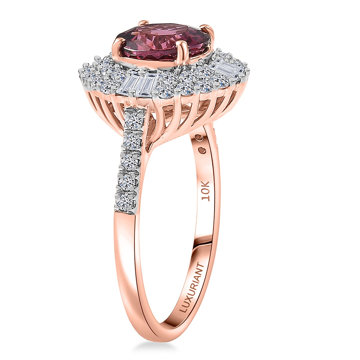 Doorbuster Certified & Appraised AAA Tanzanian Raspberry Garnet and Luxuriant Diamond G-H SI 3.50 ctw Ring in 10K Rose Gold (Size 7.0) image number 3