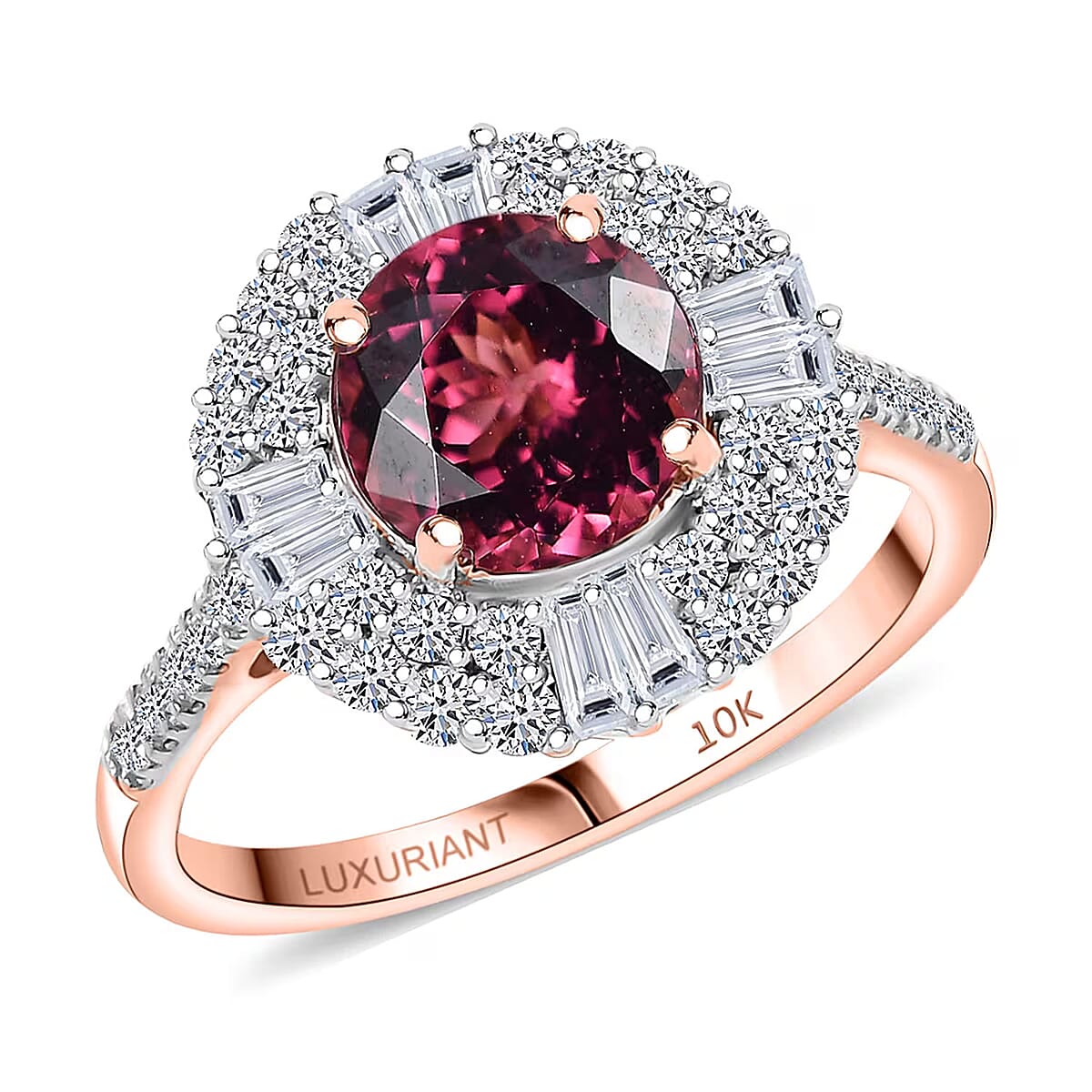  Certified & Appraised AAA Tanzanian Raspberry Garnet and Luxuriant Diamond G-H SI 3.50 ctw Ring in 10K Rose Gold (Size  9.0) image number 0