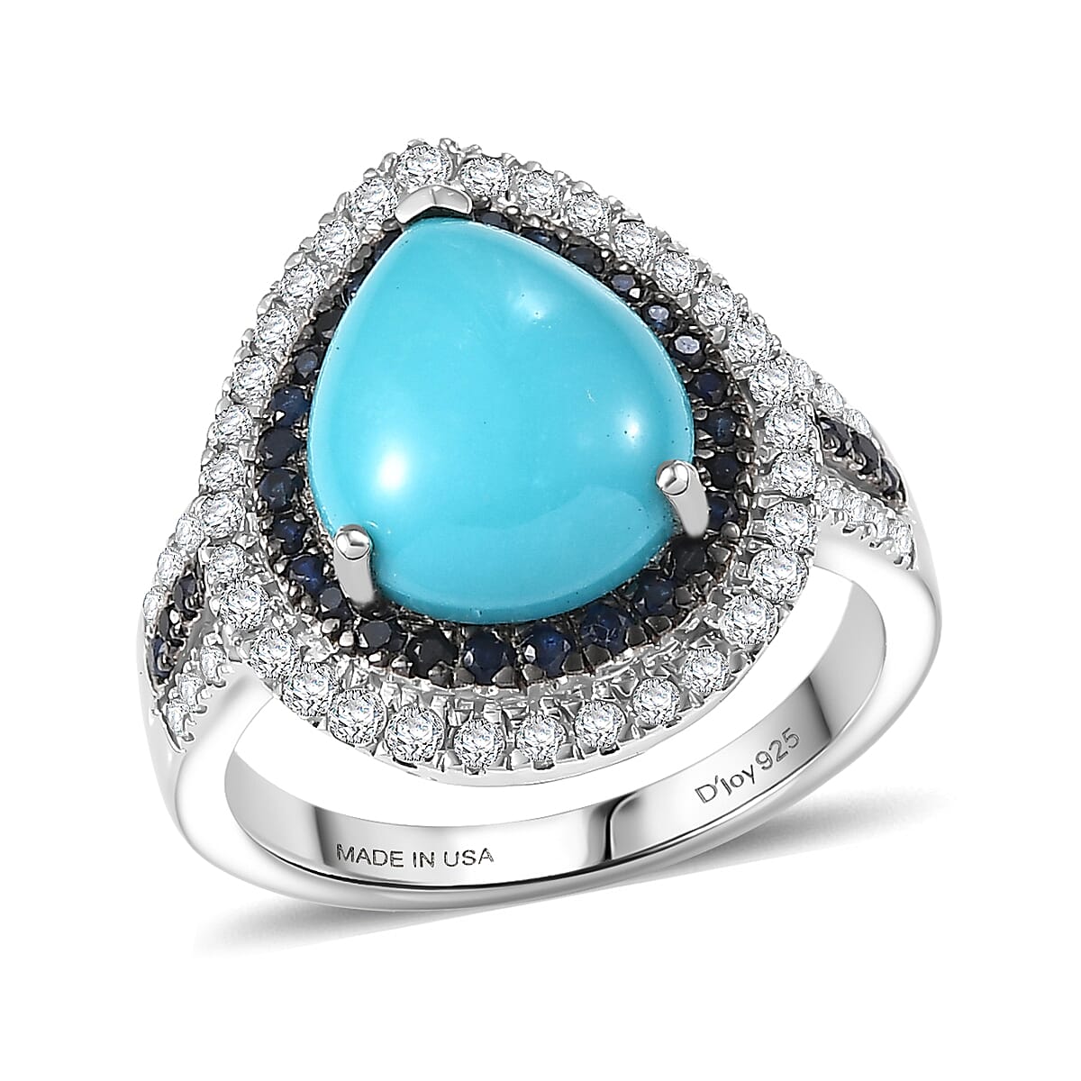 D'Joy Sleeping Beauty Turquoise and Multi Gemstone 5.00 ctw Crown Drop Ring in Rhodium Over Sterling Silver (Size 10.0) image number 0