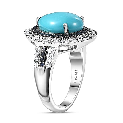 D'Joy Sleeping Beauty Turquoise, Multi Gemstone Ring in Rhodium Over Sterling Silver 5.00 ctw (Size 10.0)