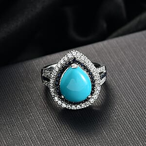 D'Joy Sleeping Beauty Turquoise, Multi Gemstone Ring in Rhodium Over Sterling Silver 5.00 ctw (Size 7.0)